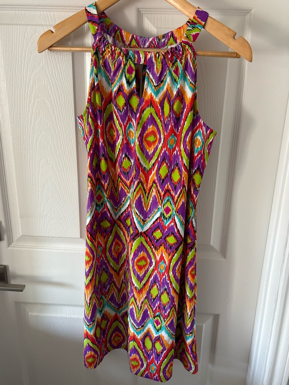 Jude Connally Lisa Dress Multicolor Chevron Ikat Keyhole Halter Shift M